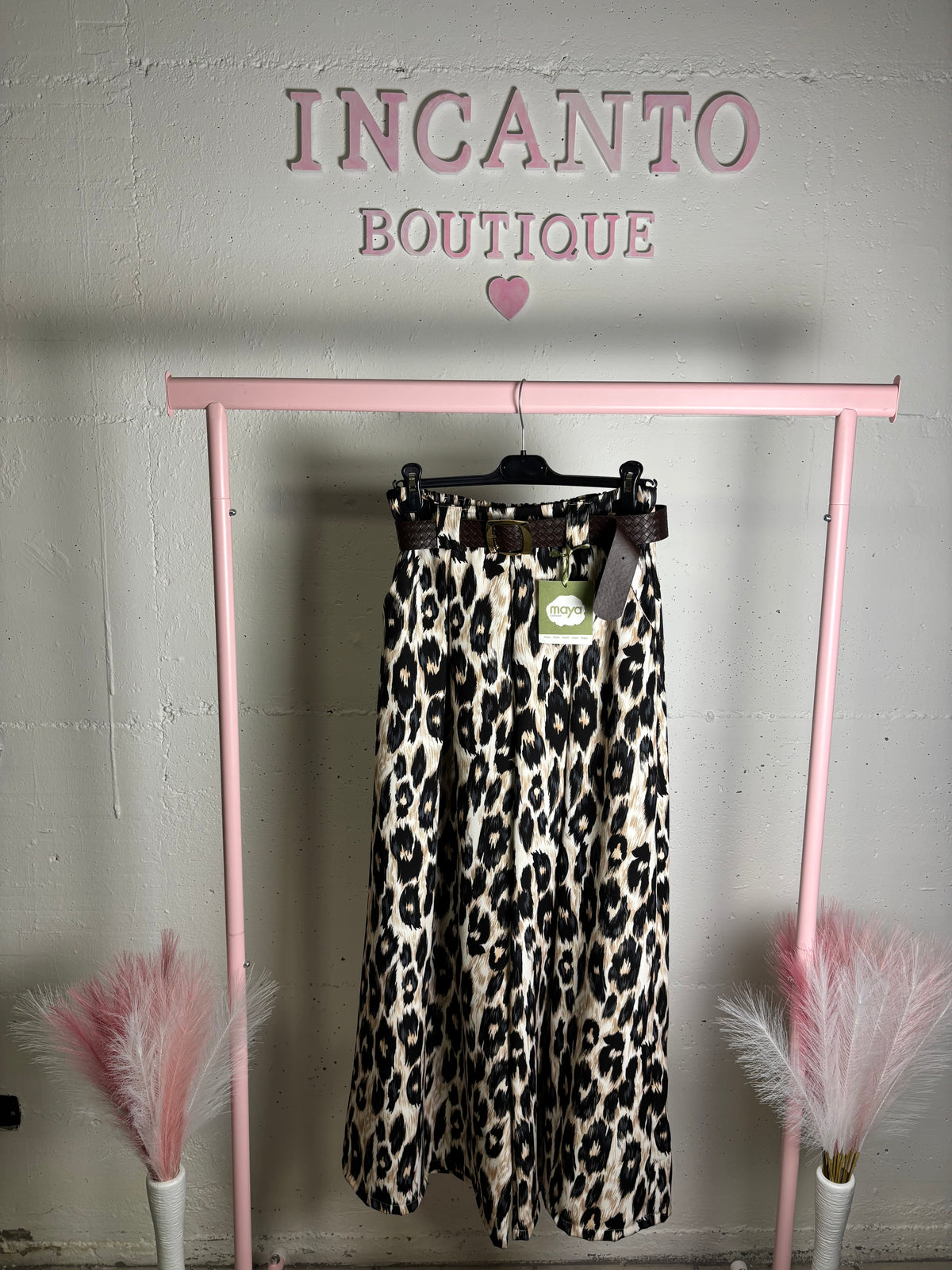 Pantaloni Ampi a Palazzo Maculati con Cintura – Fantasia Animalier