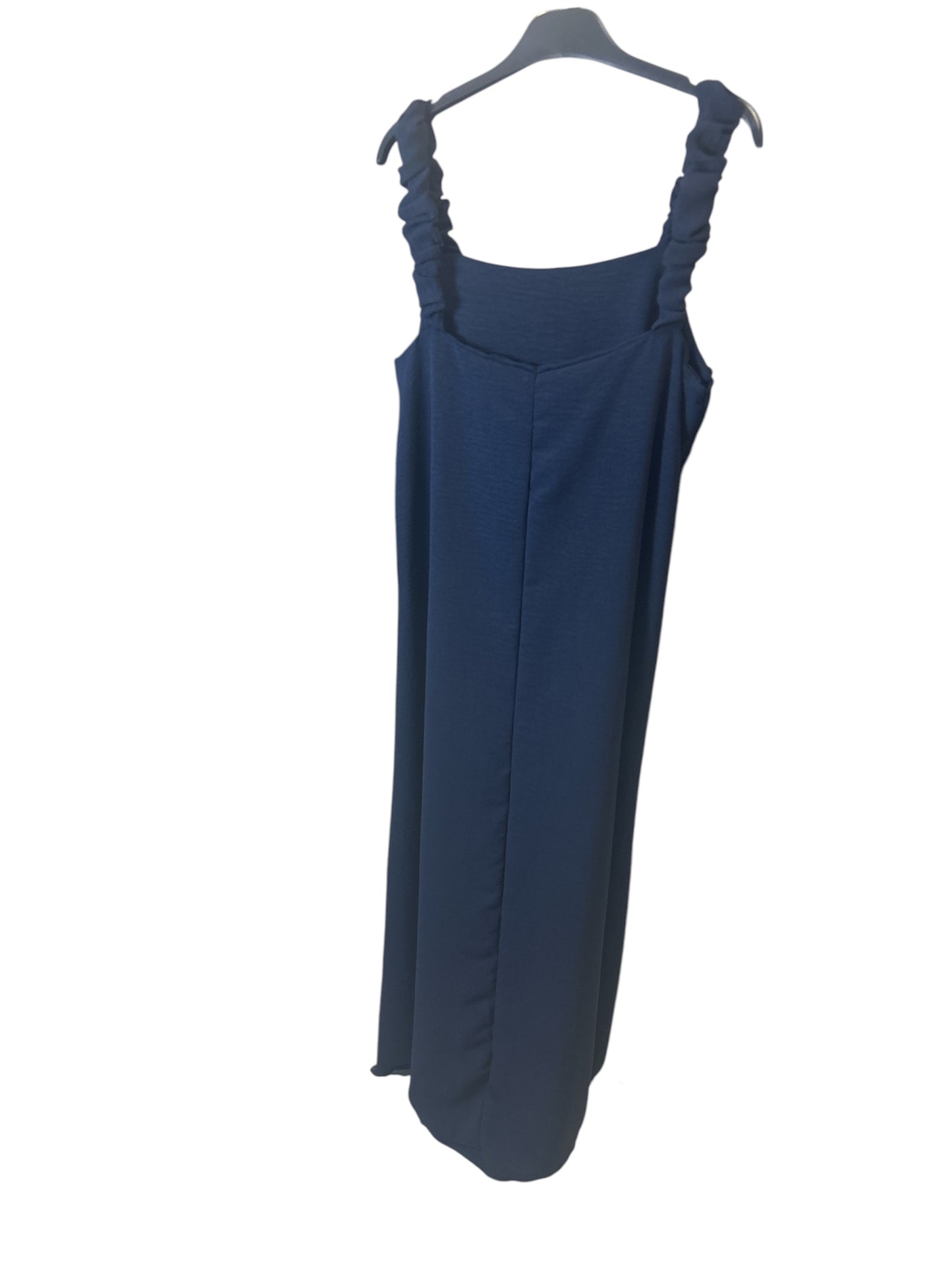 Abito Lungo Blu Notte con Spalline Arricciate – Minimal Chic