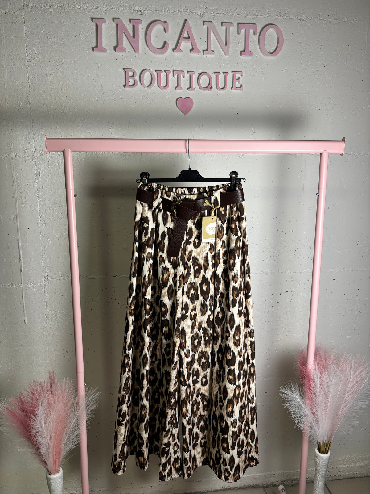 Pantaloni Ampi a Palazzo Maculati con Cintura – Fantasia Animalier