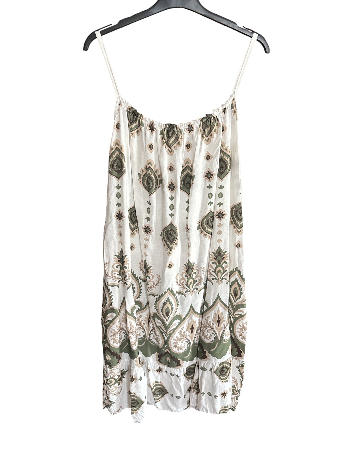 Abito Midi "Giada" in Stile Boho-Chic – Fantasia Arabesca Verde Kaki