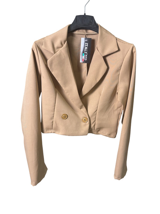 Blazer Cropped Elegante Doppiopetto – Beige