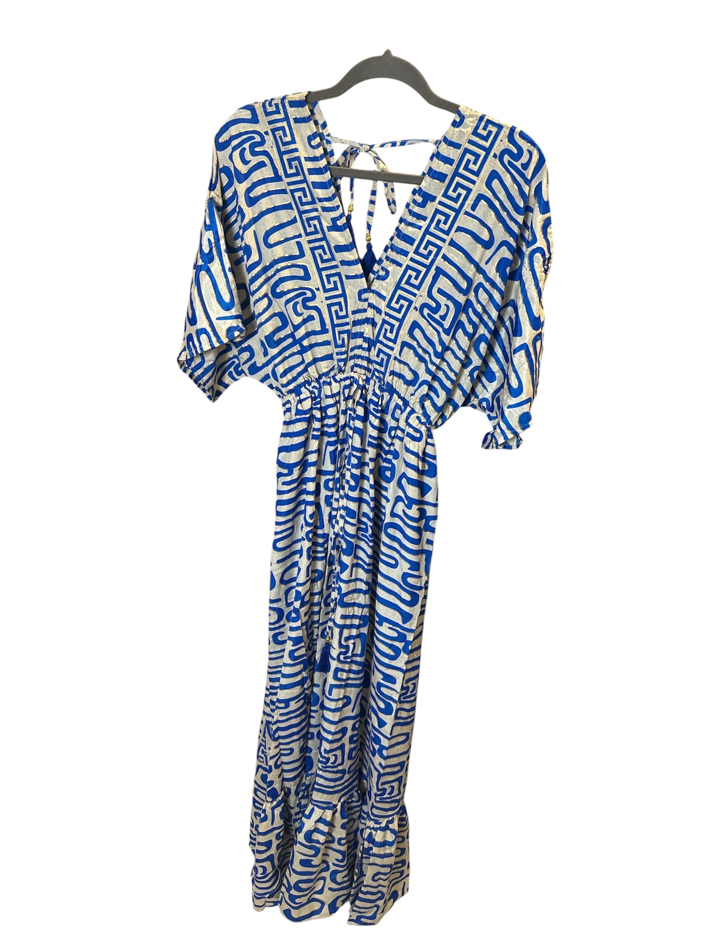 Vestito Lungo Stile Kaftano "Grecian Blue" – Stampa Geometrica e Greca