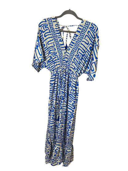 Vestito Lungo Stile Kaftano "Grecian Blue" – Stampa Geometrica e Greca