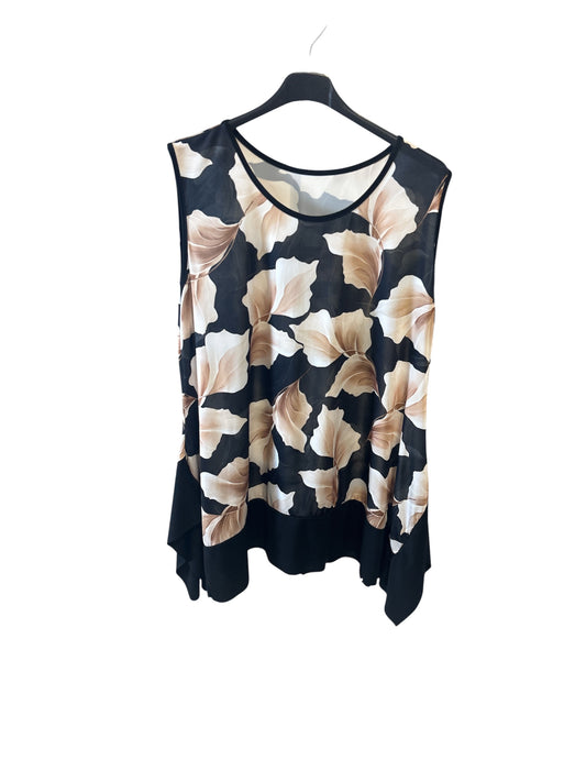 Top Tunica Asimmetrico con Stampa Foglie – Nero e Beige Curvy