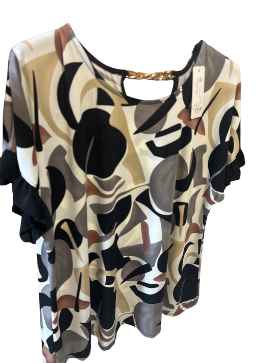 Blusa Fluida con Stampa Astratta e Dettaglio Catena – Multicolor