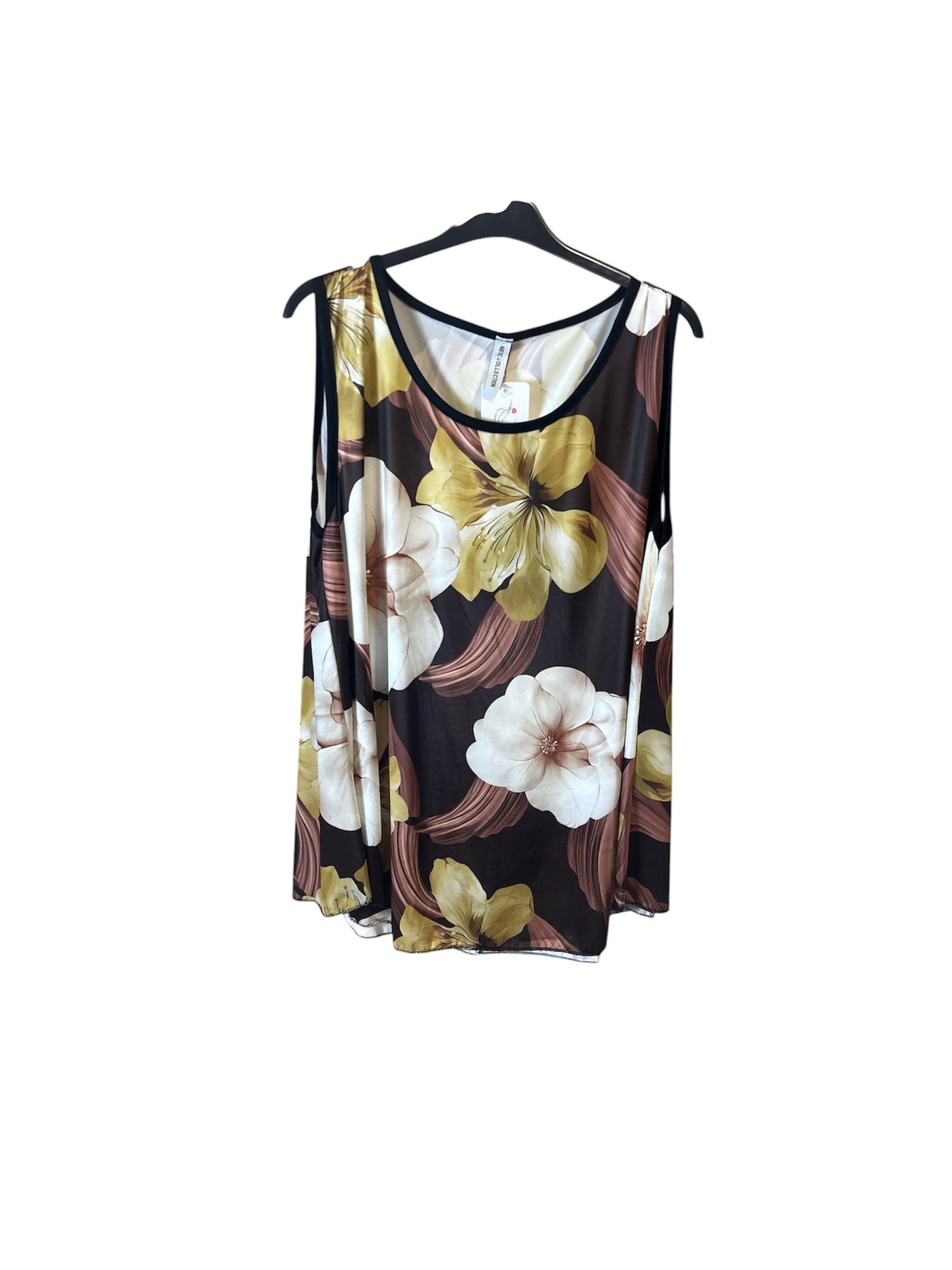 Top Smanicato con Maxi Stampa Floreale – Toni del Marrone e Senape