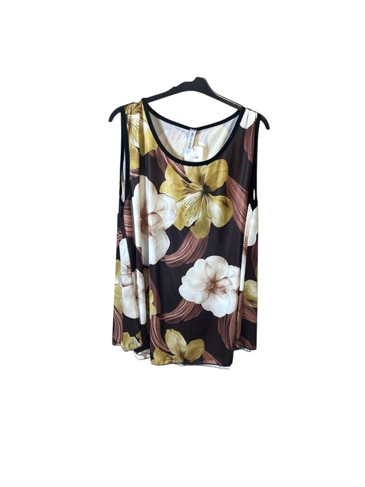 Top Smanicato con Maxi Stampa Floreale – Toni del Marrone e Senape